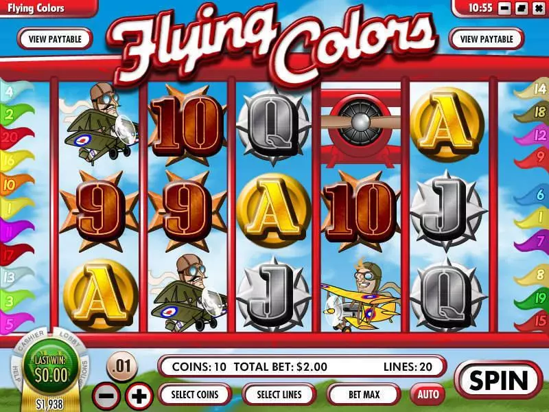 Flying Colors  Real Money Slot made by Rival - Main Screen Reels