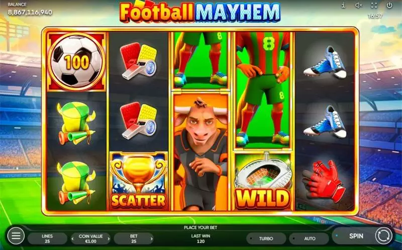 Football Mayhem  Real Money Slot made by Endorphina - Main Screen Reels