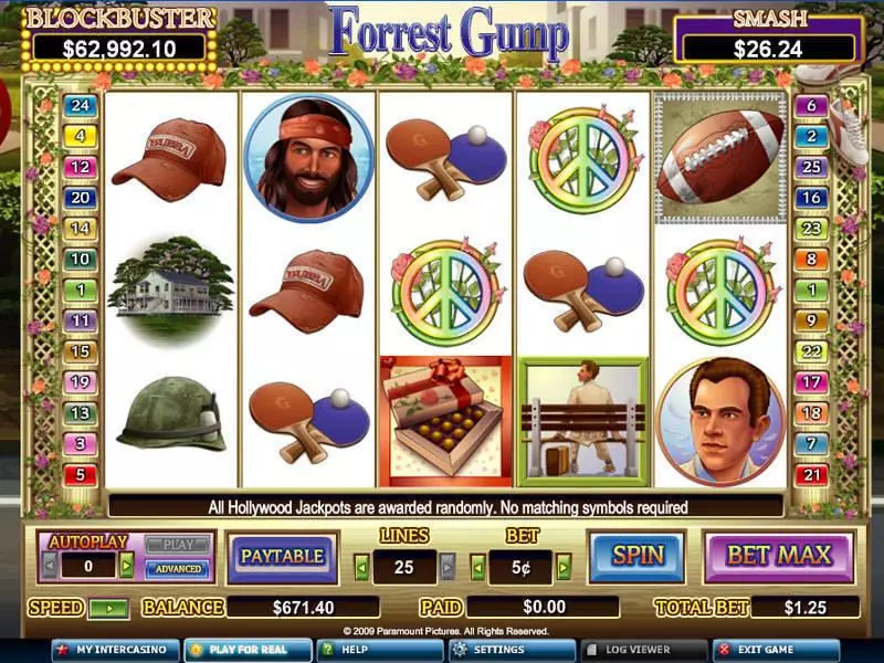 Forrest Gump  Real Money Slot made by CryptoLogic - Main Screen Reels
