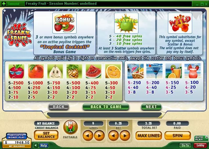 Freaky Fruit  Real Money Slot made by 888 - Info and Rules