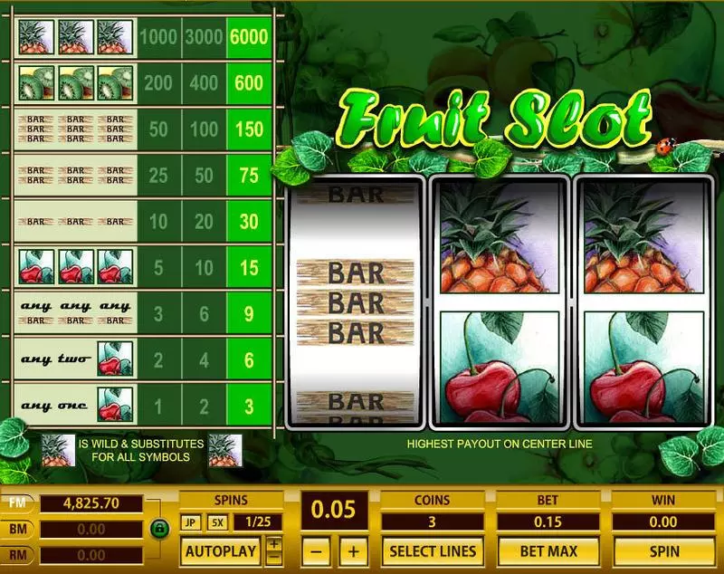 Fruit 1 Line  Real Money Slot made by Topgame - Main Screen Reels