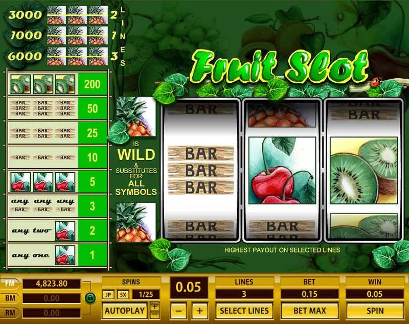 Fruit 3 Lines  Real Money Slot made by Topgame - Main Screen Reels