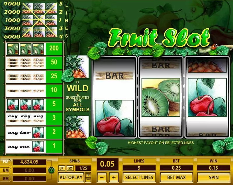 Fruit 5 Lines  Real Money Slot made by Topgame - Main Screen Reels