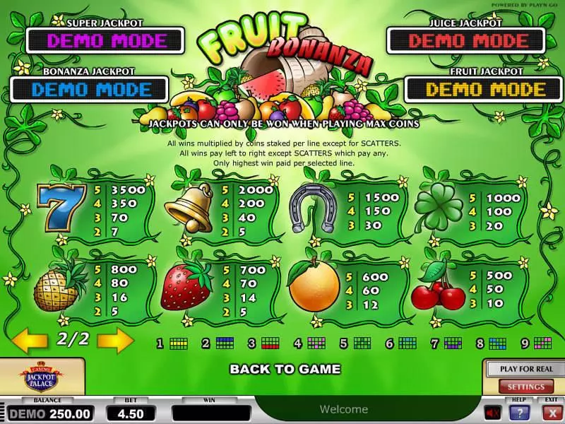Fruit Bonanza  Real Money Slot made by Play'n GO - Info and Rules
