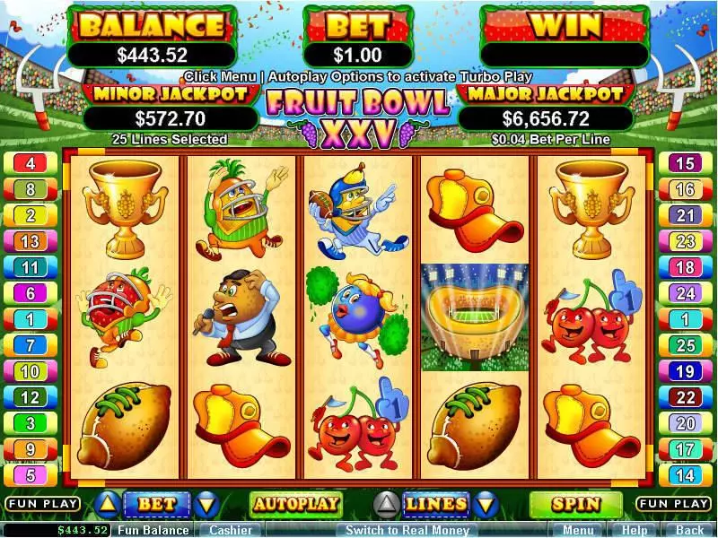 Fruit Bowl XXV  Real Money Slot made by RTG - Main Screen Reels