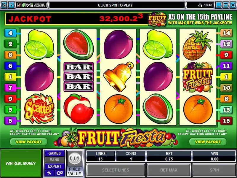 Fruit Fiesta 5-Reels  Real Money Slot made by Microgaming - Main Screen Reels