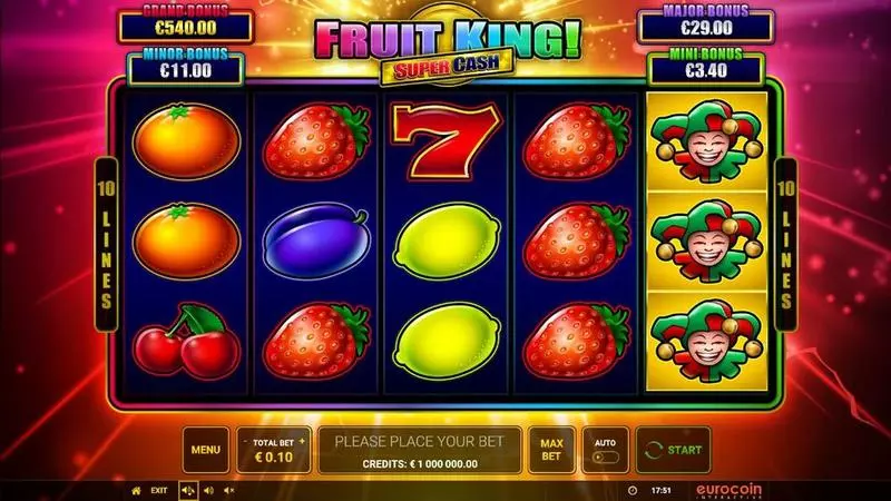 Fruit King Super Cash  Real Money Slot made by Greentube - Main Screen Reels