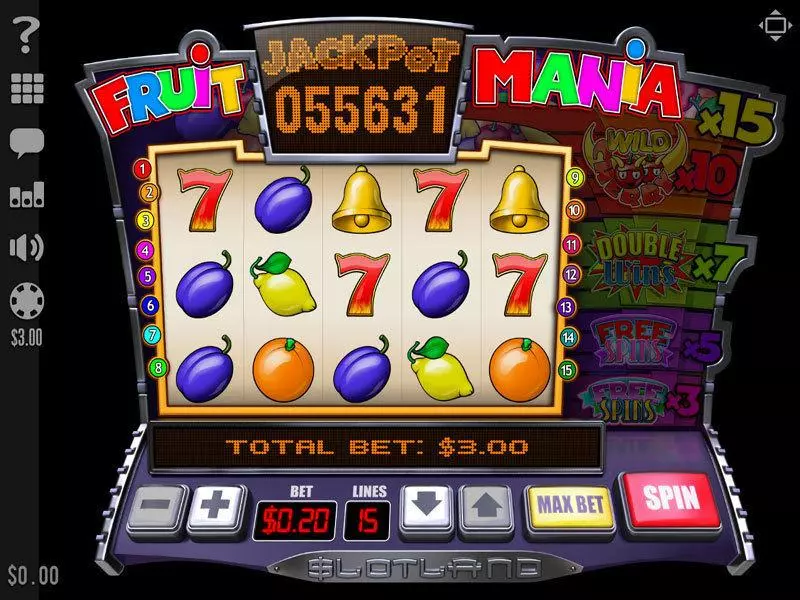 Fruit Mania  Real Money Slot made by Slotland Software - Main Screen Reels