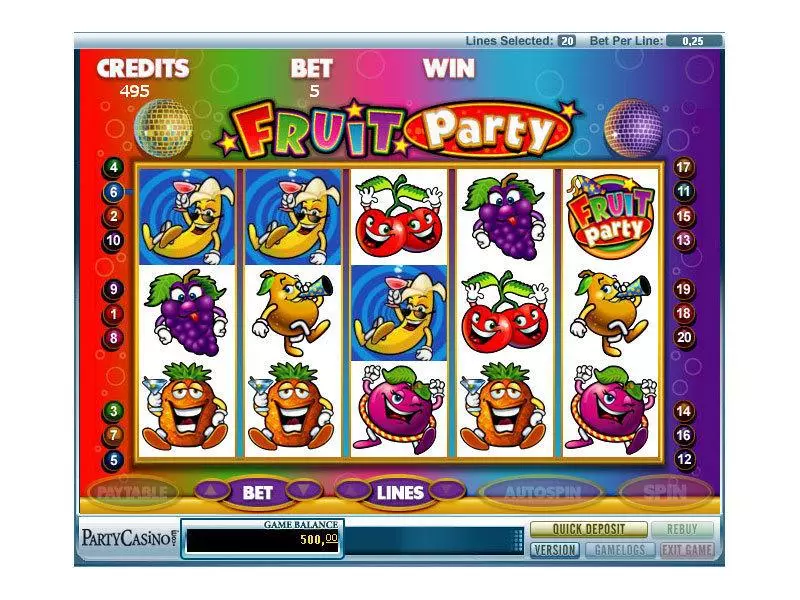 Fruit Party  Real Money Slot made by bwin.party - Main Screen Reels