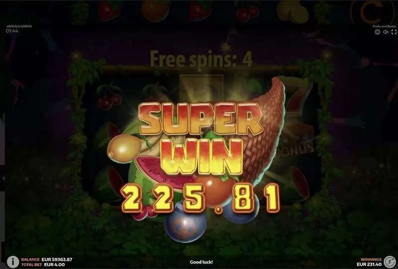 Fruits and Bombs  Real Money Slot made by Mancala Gaming - Introduction Screen