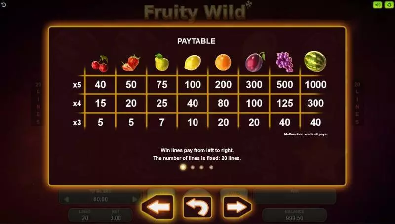 Fruity Wild  Real Money Slot made by Booongo - Paytable