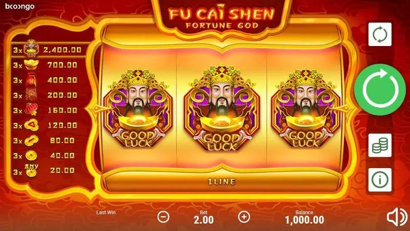 Fu Cai Shen  Real Money Slot made by Booongo - Main Screen Reels