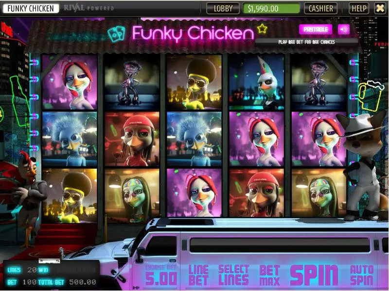 Funky Chicken  Real Money Slot made by Sheriff Gaming - Main Screen Reels