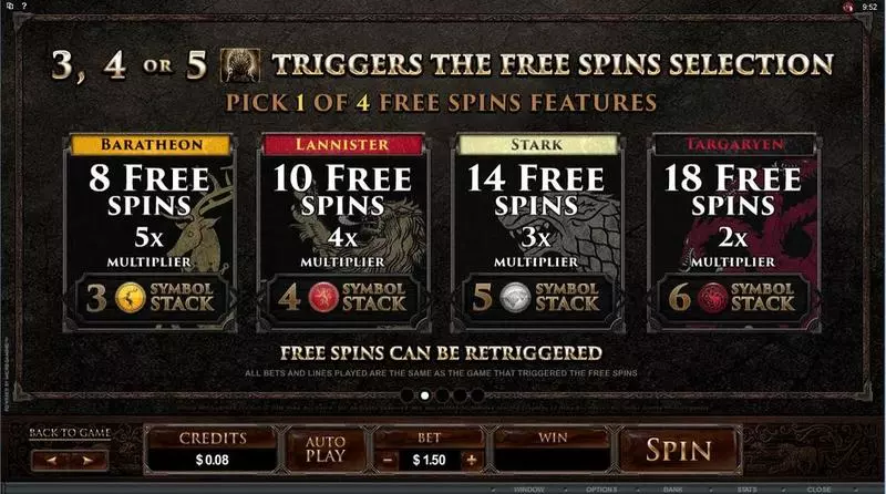 Game of Thrones - 15 Lines  Real Money Slot made by Microgaming - Info and Rules