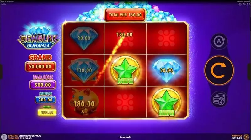 GemBlitz Bonanza  Real Money Slot made by Mancala Gaming - Main Screen Reels