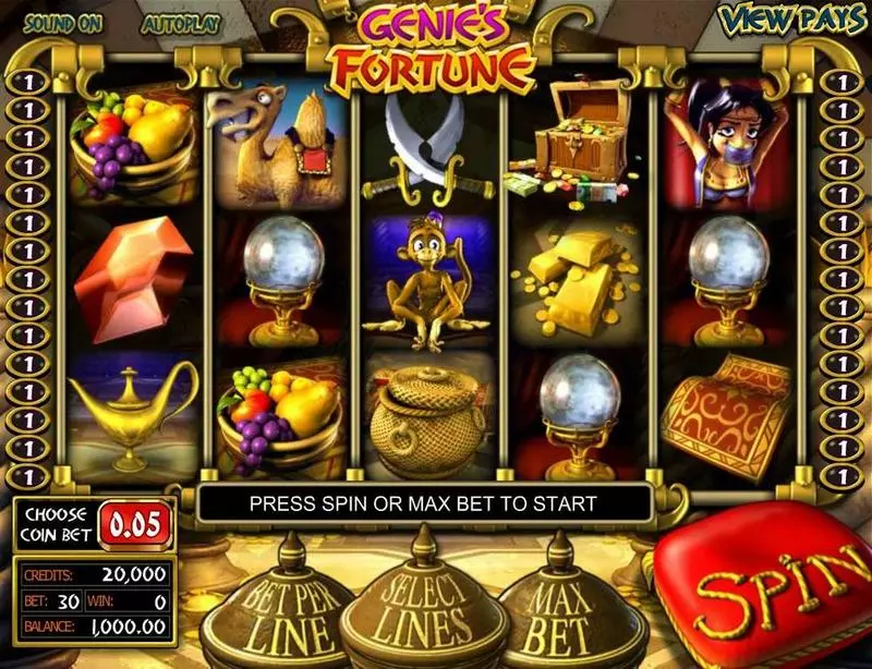 Genie's Fortune  Real Money Slot made by BetSoft - Main Screen Reels