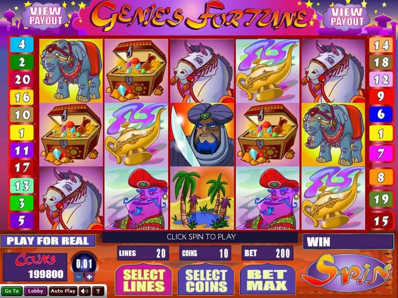 Genie's Fortune  Real Money Slot made by Wizard Gaming - Main Screen Reels