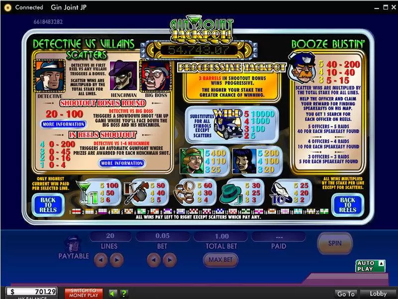 Gin Joint Jackpot  Real Money Slot made by 888 - Info and Rules