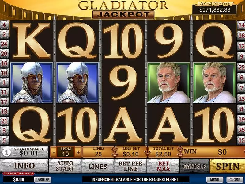 Gladiator Jackpot  Real Money Slot made by PlayTech - Main Screen Reels