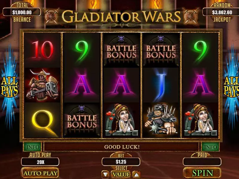 Gladiator Wars  Real Money Slot made by RTG - Main Screen Reels