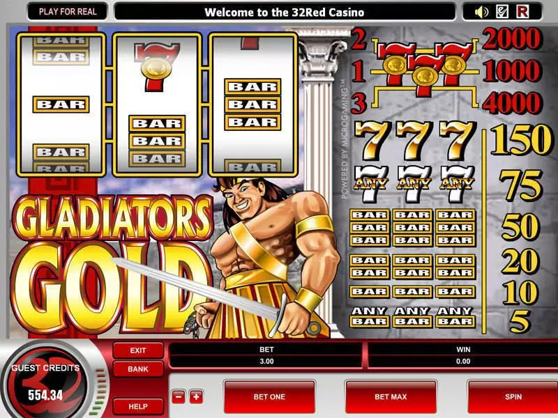 Gladiator's Gold  Real Money Slot made by Microgaming - Main Screen Reels