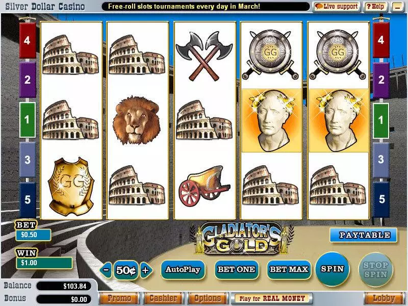 Gladiator's Gold  Real Money Slot made by WGS Technology - Main Screen Reels