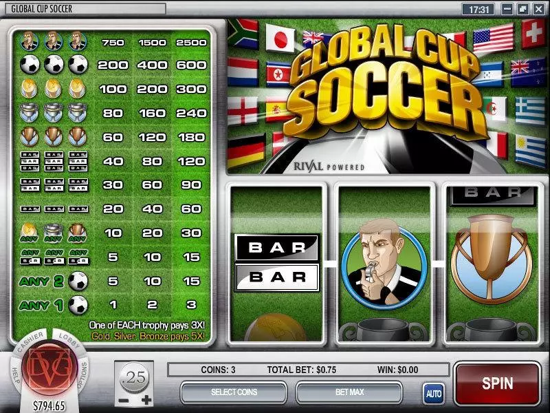 Global Cup Soccer  Real Money Slot made by Rival - Main Screen Reels