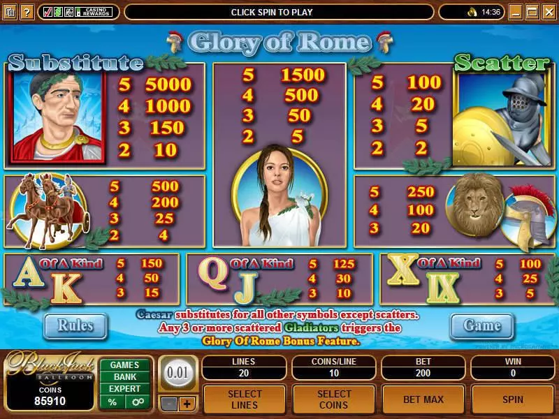 Glory of Rome  Real Money Slot made by Microgaming - Info and Rules