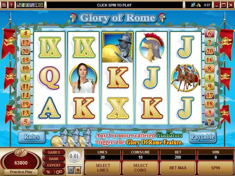 Glory of Rome  Real Money Slot made by Microgaming - Main Screen Reels