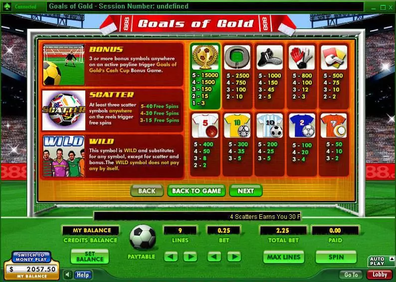 Goals of Gold  Real Money Slot made by 888 - Info and Rules