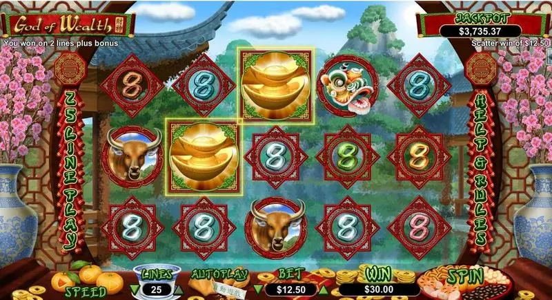 God of Wealth  Real Money Slot made by RTG - Main Screen Reels