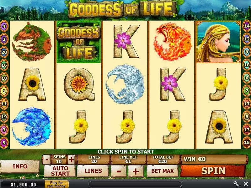 Goddes of Life  Real Money Slot made by PlayTech - Main Screen Reels