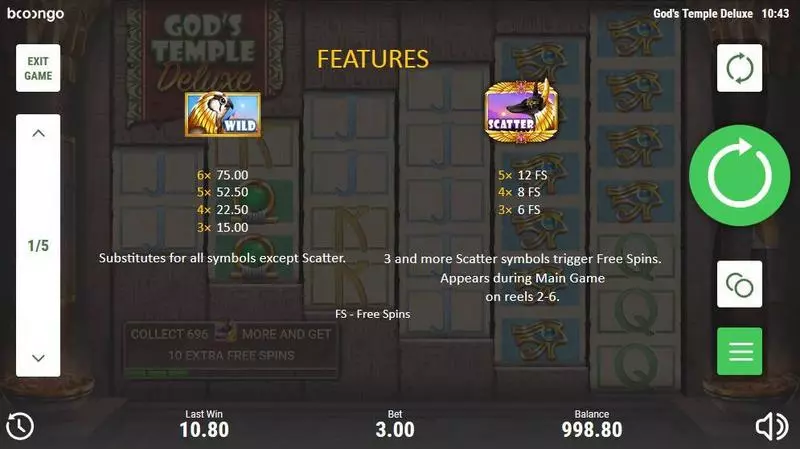 God's Temple Deluxe  Real Money Slot made by Booongo - Bonus 1