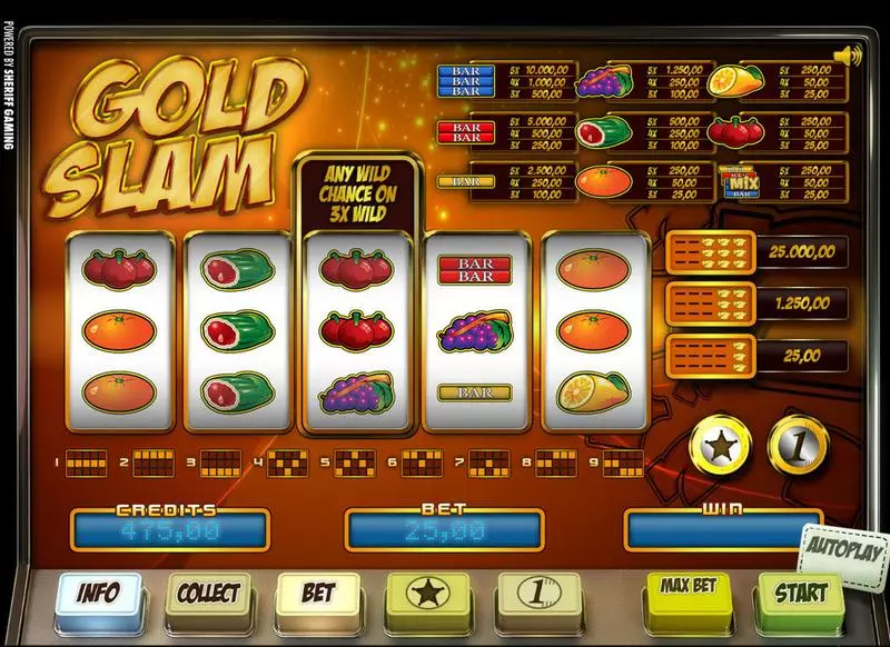 Gold Slam  Real Money Slot made by Sheriff Gaming - Main Screen Reels