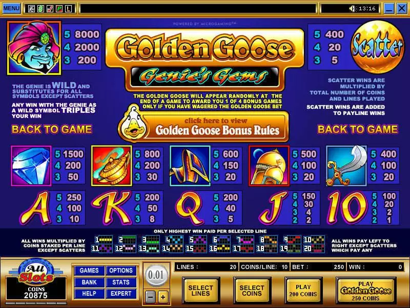 Golden Goose - Genie's Gems  Real Money Slot made by Microgaming - Info and Rules