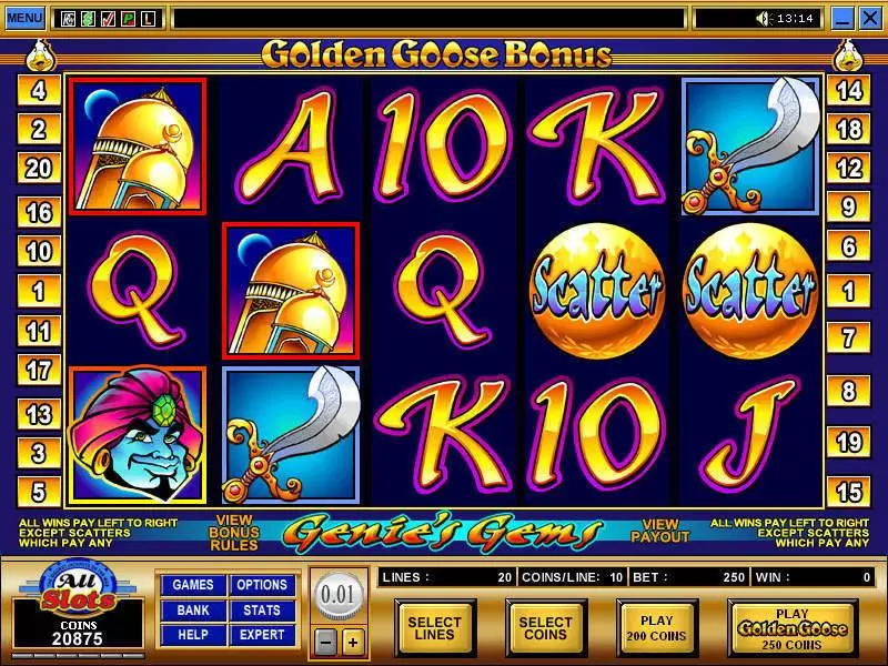 Golden Goose - Genie's Gems  Real Money Slot made by Microgaming - Main Screen Reels