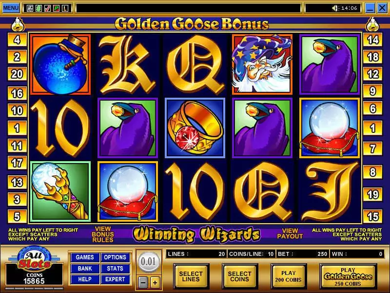 Golden Goose - Winning Wizards  Real Money Slot made by Microgaming - Main Screen Reels