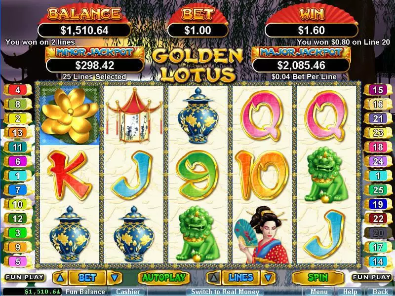 Golden Lotus  Real Money Slot made by RTG - Main Screen Reels