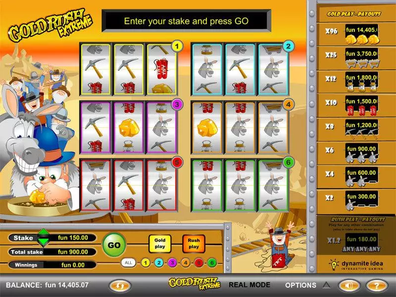GoldRush Extreme  Real Money Slot made by GTECH - Main Screen Reels