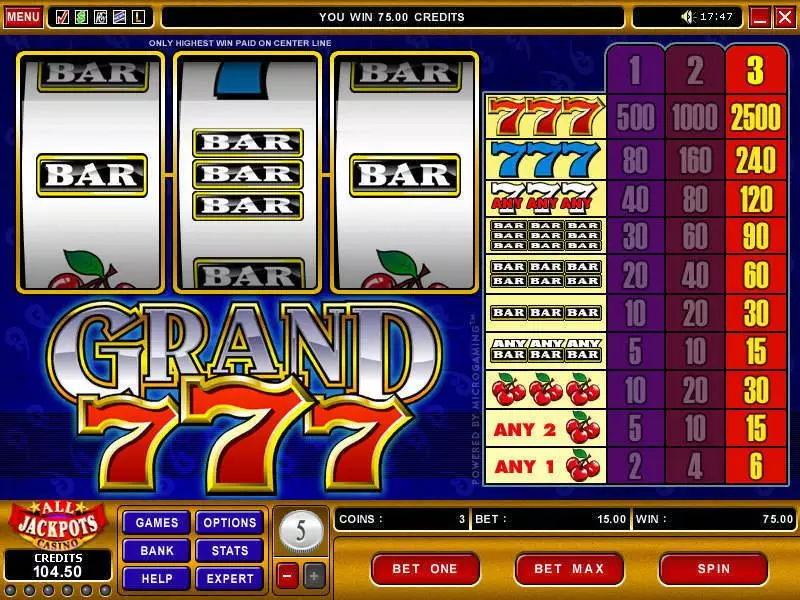 Grand 7's  Real Money Slot made by Microgaming - Main Screen Reels