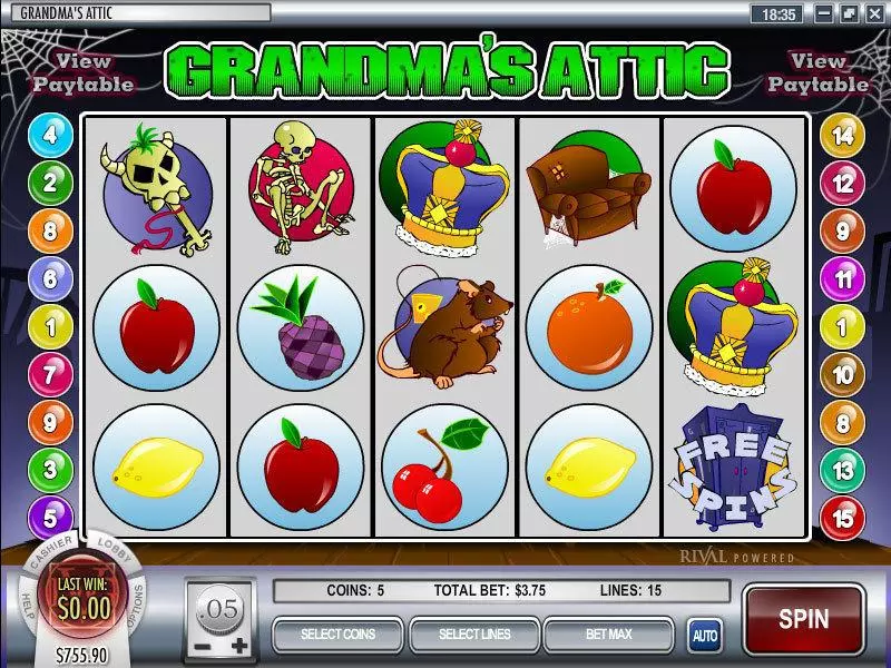 Grandma's Attic  Real Money Slot made by Rival - Main Screen Reels