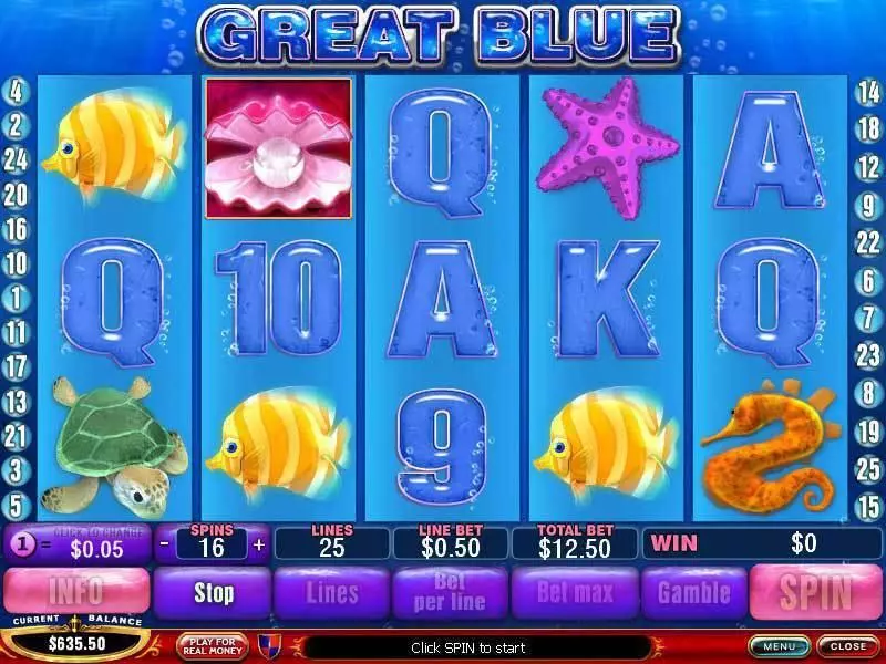 Great Blue  Real Money Slot made by PlayTech - Main Screen Reels