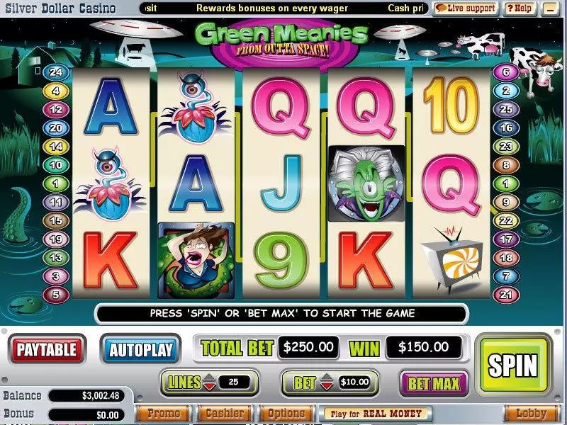 Green Meanies  Real Money Slot made by WGS Technology - Main Screen Reels