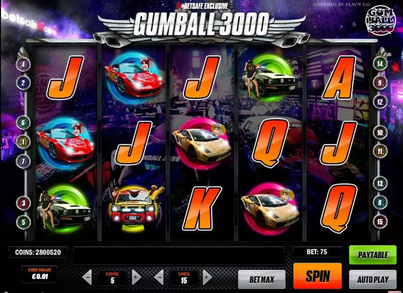 Gumball 3000  Real Money Slot made by Play'n GO - Main Screen Reels