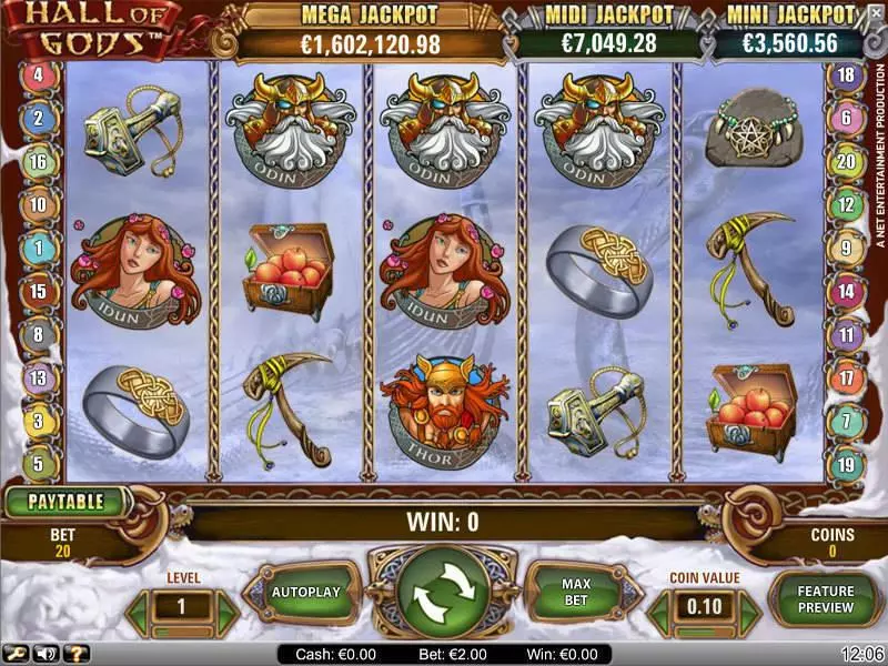 Hall of Gods  Real Money Slot made by NetEnt - Main Screen Reels