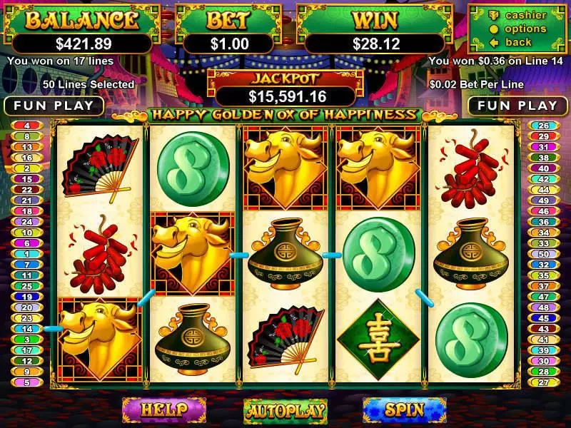 Happy Golden Ox of Happiness  Real Money Slot made by RTG - Main Screen Reels