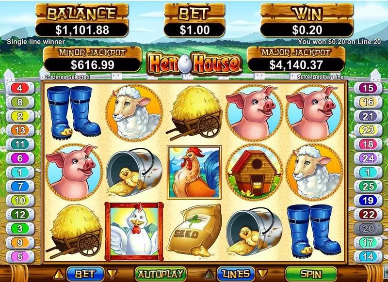 Hen House  Real Money Slot made by RTG - Main Screen Reels