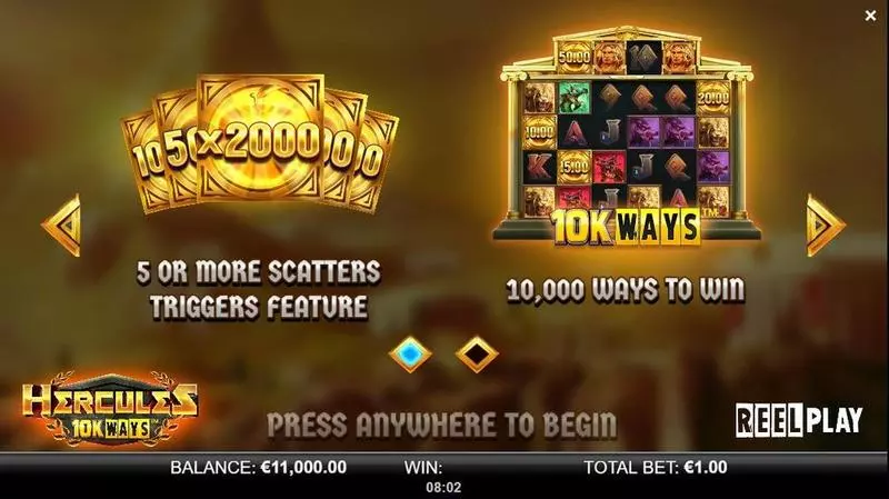 Hercules 10K WAYS  Real Money Slot made by ReelPlay - Free Spins Feature