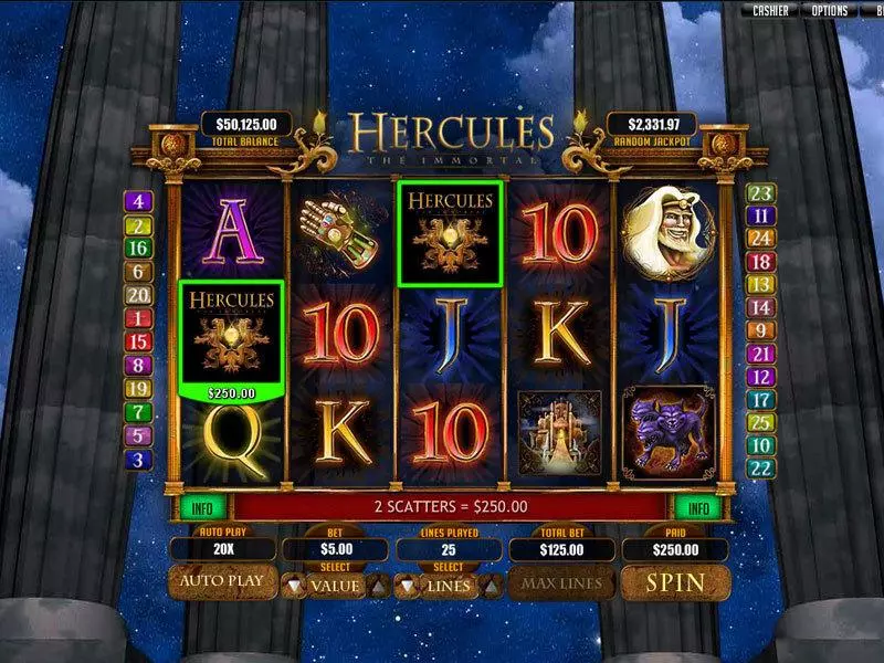 Hercules the Immortal  Real Money Slot made by RTG - Main Screen Reels