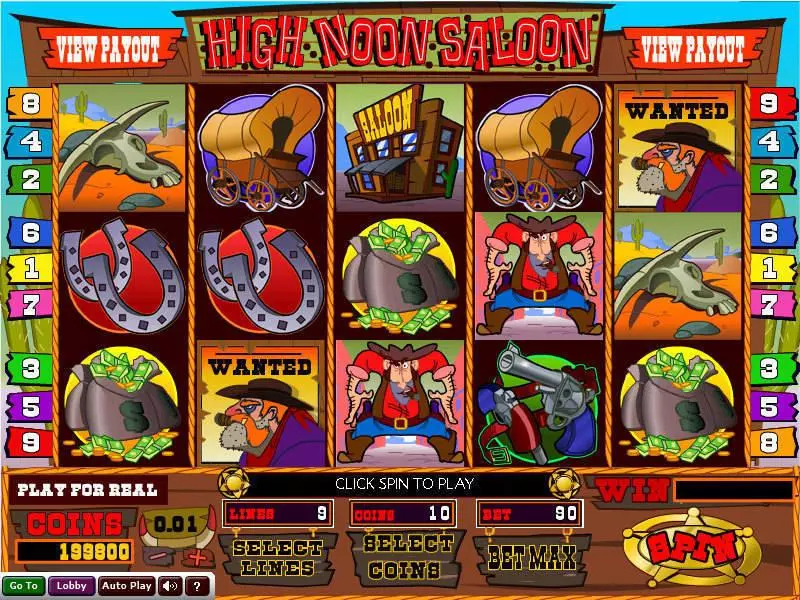 High Noon Saloon  Real Money Slot made by Wizard Gaming - Main Screen Reels